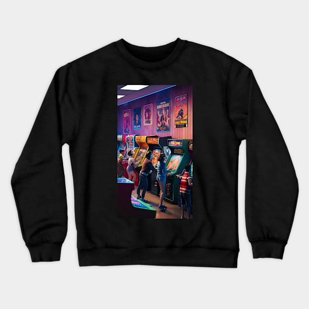 80s kids in game shop Crewneck Sweatshirt by Spaceboyishere